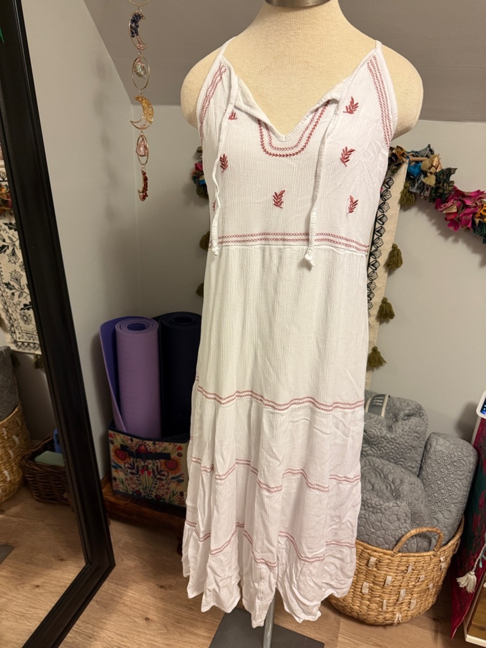 Maurices Cream Maxi Dress with Red Embroidery - Picture 2 of 9